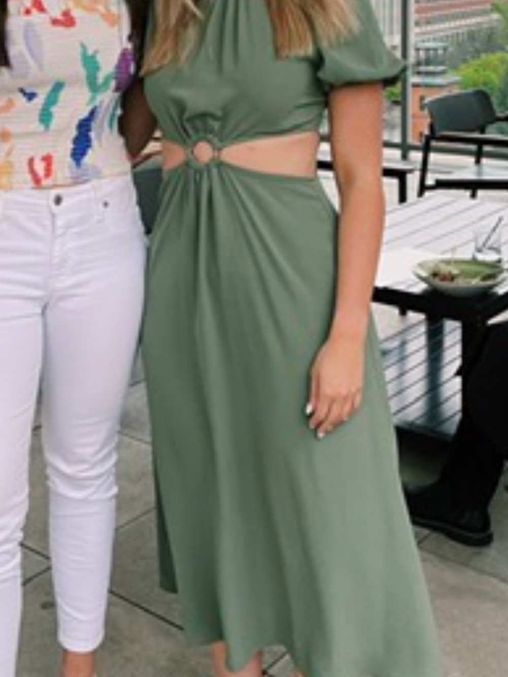 Zara Olive Green Cutout Midi Dress with Ring Detail